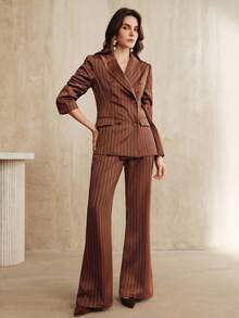 Anewsta New Women Casual Retro Modern Commuter Fashionable Striped Straight Leg Pants - Brown - View 6