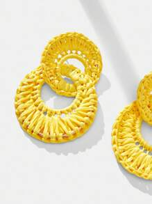 Maija 时尚手工拉菲草度假风格耳环 - 黃色 - 查看 4