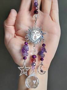 SHEIN 1 Piece Of Amethyst Moon - Goddess Sun Catcher, Celestial Amethyst Moon And Stars, Christmas Ornaments, Car Decorations, Festival Event Party Decorations, Holiday Gifts.