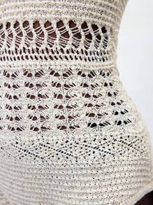 Maija 女士纯色镂空设计性感吊带背心连体裤 - 杏色 - 查看 6