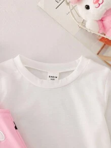 SHEIN Infant/Baby GirlCasual Long Sleeve Top And Cute Bunny Decorated Jumpsuit, Spring/Autumn