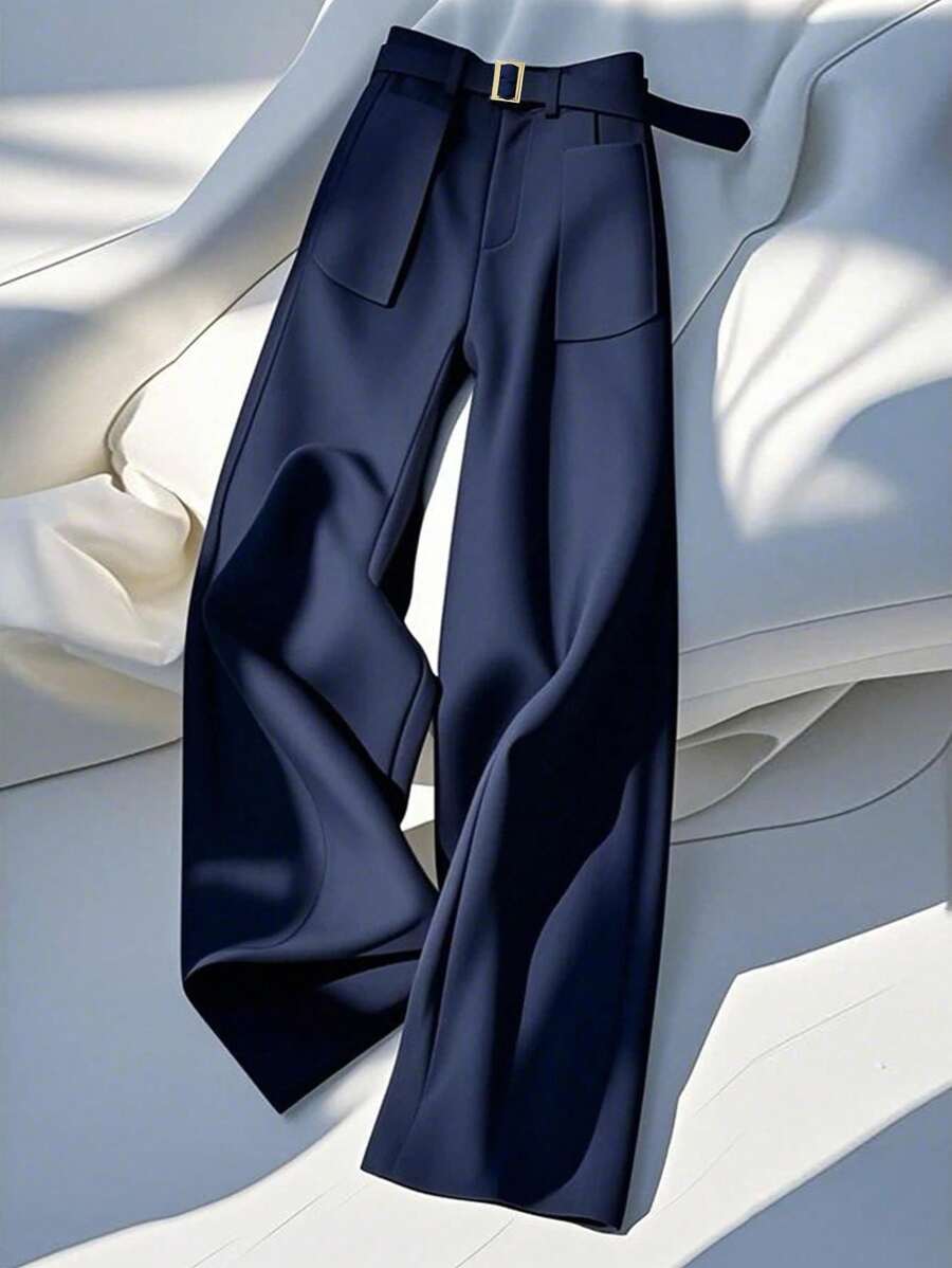 GlowEve 优雅女士口袋装饰腰部喇叭裤 - 藏蓝色 - 查看 1