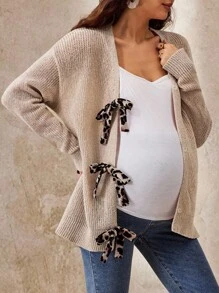 Boho Mama Maternity Leopard Print Twist Front Drop Shoulder Lightweight Cardigan  Fall Clothes  Boho Maternity Maternity Sweater Leopard Print Maternity Sweater Fall Winter Clothes Maternity Sweater Cute Bow