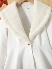 SHEIN Teen Girls White Double-Sided Flannel Collar Mid-Length Umbrella Hem Elegant Woolen Overcoat Girls Winter Coat Tween Dress Coat Girls Fleece Coat Teen Girls Winter Coat Girls White Coat/Halloween/Autumn/Christmas/Holiday/Festival/Winter Fall