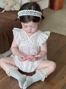 DAZY Baby Girl Burn-Out Embroidery V-Neck Flutter Sleeve Cute Bodysuit Toddler Girls Clothes - White - View 3