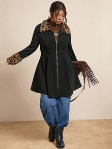 SHEIN LUNE Chaqueta de piel sintética con estampado de leopardo y parches en talla grande, abrigo con estampado de leopardo en talla grande, abrigo con estampado de guepardo en talla grande, abrigos en talla grande para mujer, abrigo de invierno en talla grande con estampado de leopardo, abrigo con estampado de leopardo para mujer en talla grande, abrigo de invierno con ribete de leopardo en negro, ropa de otoño e invierno, atuendos de oficina para mujer, ropa de fiesta de invierno, ropa de Halloween, ropa de Navidad, ropa de otoño
