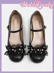 Dola Lovely 女士时尚白色优雅洛丽塔高跟鞋 - 黑色 - 查看 9