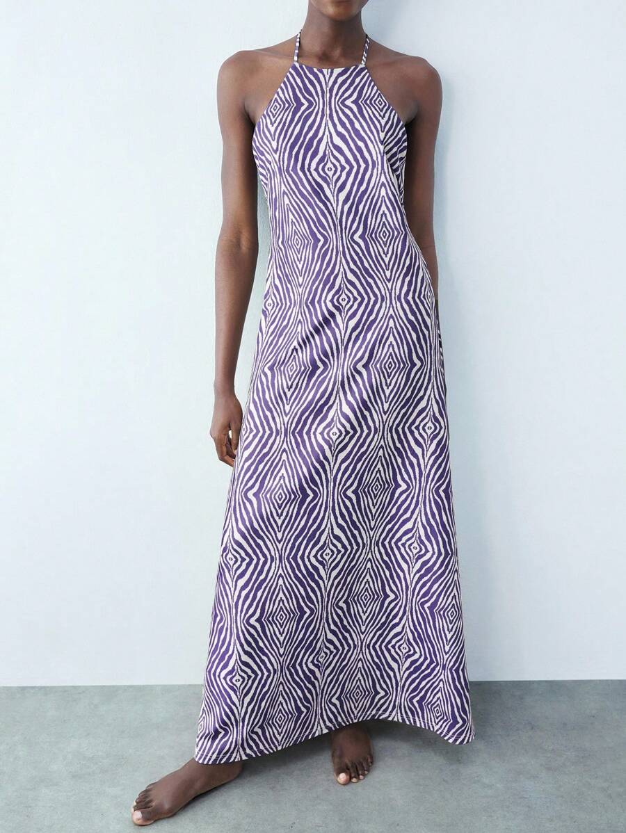 Maija 女式数字几何印花 V 领系腰连衣裙，百搭时尚都市派对装，修身腰部设计，讨人喜欢的彩色印花假日连衣裙，波西米亚风格度假连衣裙，优雅女装，缎面连衣裙