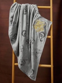 HARRY POTTER X SHEIN 1pc Graphic Print Embroidery Detail Bath Towl, Absorbent & Soft, Can Be Fixed On The Chest, Won't Slip Off - Grey - View 4