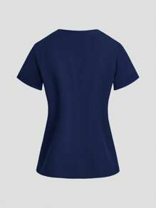 TaskEZ Uniform Set: V-Neck Short Sleeve Tailored Blouse And Drawstring Straight Leg Casual Pants, Scrub Sets