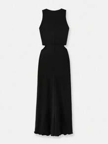 Maija Women's Black Summer Seksi Chic Night Out Waist Hollow Butterfly Metal Decor Bodycon Sleeveless Dress,Chic Urban Style Music Festival Midi Dress - Black - View 10
