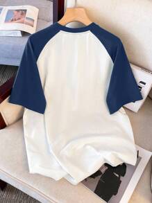 Manfinity Joysei Navy Blue & White Patchwork Logo Men's Raglan Sleeve T-Shirt With Sea Turtle Design, Suitable For Summer - Multicolor - View 3