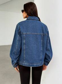 EURMUSE Women's Long Sleeve Single-Breasted Patch Pocket Loose Casual Denim Jacket Womens Denim Jacket Oversized Denim Jacket Jean Jacket Plus Size Jean Jacket Womens Jean Jacket Plus Size - Medium Wash - View 2