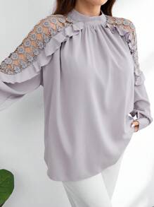 Modelyn Ruffle Lace Shoulder Revealing Sexy Women Luxury Celebrity Fashion Plus Size Blouse Fall Cloth For Women