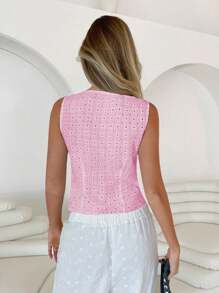 Roylia V-Neck Sleeveless Hollow Out Embroidered Casual Vest - Pink - View 2
