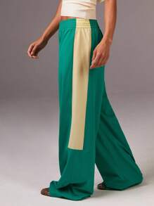 Athîral Women Contrast Elastic Waist Casual Loose Wide Leg Yoga Pants,,Back To School Outfits,Going Out Outfits, Joggers