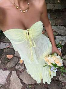 Lyxana Women's Tie Front Halter Top And Flowy Skirt Vacation Fashion Set - Yellow - View 1