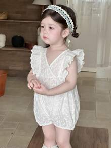 DAZY Baby Girl Burn-Out Embroidery V-Neck Flutter Sleeve Cute Bodysuit Toddler Girls Clothes - White - View 6