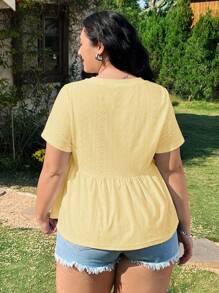 Solflare Camiseta talla grande con bordado amarillo y diseño hueco, de moda para el verano - Amarillo - Ver 2