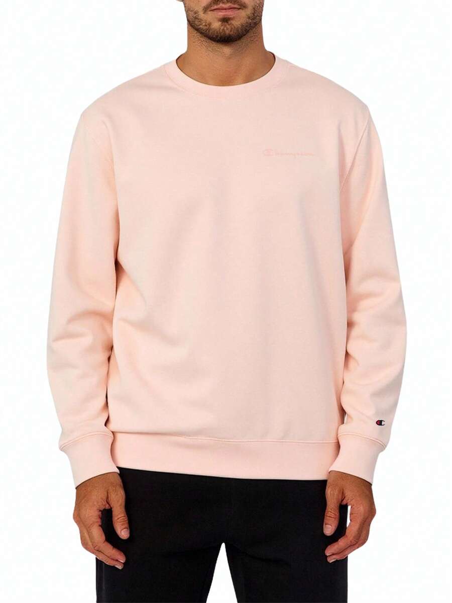 Champion Men's Solid Color Round Neck Loose Casual Long Sleeve Pullover Sweatshirt - Pink - View 1