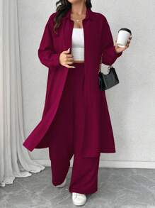 Calvaya 1 Bộ đồ dài tay dài cổ xếp ly cỡ lớn & quần ống đứng rộng rãi, trang phục thường ngày cho công việc hoặc đi chơi Bộ đồ hai mảnh cho nữ cỡ lớn Bộ đồ mặc nhà 2 món Bộ đồ quần hai mảnh cho nữ Bộ đồ quần hai mảnh cho nữ Bộ đồ thường ngày 2 món cho nữ cỡ lớn Bộ đồ quần cỡ lớn - Màu Đỏ Sâu - Xem 1