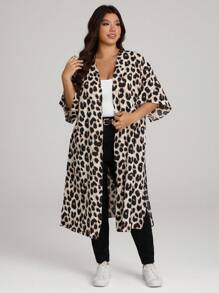 Comfylo Leopard Print Open-Front Kimono Loose-Fit Plus Size Women Top Winter Fall Autumn - Multicolor - View 5