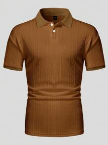 Manfinity Homme Manfinity Men's Textured Polo Shirt - Coffee Brown - View 5