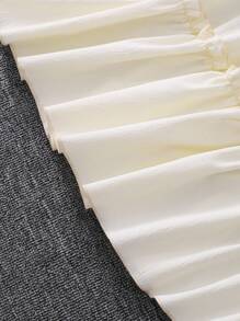 SHEIN Tween Girls Solid Square Collar Puff Sleeve Shirred Waist Flounced Hem A-Line Dress, Elegant & Sweet French Style,Back To School Clothes Fall Winter