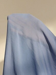 Almamuse 女式纯色褶皱优雅系腰摆连衣裙 - 藍色 - 查看 7