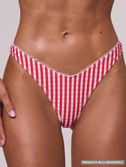 Musera Resort Stripe Gingham Detail Frill Women Bikini Bottoms Vacation Holiday Beach Swimwear Ibiza Western Y2k Summer Graphic Country Cowgirl Nashville Spring