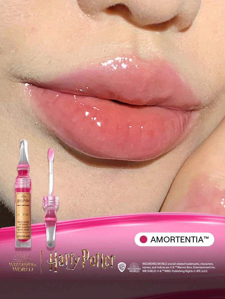 Harry Potter™ X SHEGLAM Magic Elixir Lip Gloss-Amortentia™ High Shine Finish Lip Oil Shine Glitter Moisturizing Lip Care Reduce Lip Fine Lines Smooth Liquid Lipstick Hot Pink Rosa Lip Gloss Brand Beauty Makeup Face Paint Cosmetic For Women Girls Perfect For Fall Winter Ideal For Y2K Fancy Fashion Suitable For Birthday Christmas Present Party Ready Best Color