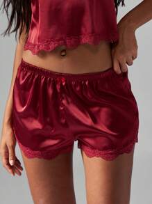 MISSGUIDED 奢华缎面蕾丝边吊带睡衣套装甜心领口短款睡衣家居服礼物情人节睡衣 - 紅色 - 查看 8