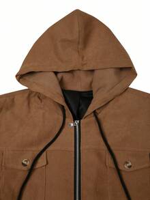 Manfinity Homme Casual Fashionable Versatile Everyday Zip-Up Hooded Long Sleeve Men's Jacket Men Zip Up Hoodie Brown Hoodie Men Zip Up Jacket Men Casual Jacket Brown Zip Up Jacket , Fall Winter - Brown - View 7