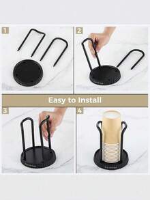 SHEIN 1/2PCS Disposable Paper Cup Holder & Dispenser – Countertop Organizer For Coffee, Tea, Mouthwash Cups | Multifunctional Storage Rack For Kitchen, Bathroom, Living Room | Space-Saving Cup Extractor, Durable Beige/Black Household Supplies - Multicolor - View 5