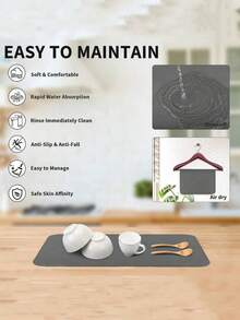 SHEIN Dish Drying Mat For Kitchen Counter, Heat Resistant Drainer Mats With Non-Slip Rubber Backed, Hide Stain Kitchen Super Absorbent Draining Mat, Easy To Clean Dish Rack Pad, Dark Grey - Dark Grey - View 4