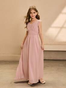 优雅飘逸的雪纺无袖连衣裙，适合花童，适合婚礼、万圣节、返校、毕业典礼、表演、庆典、生日派对