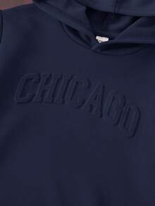 SHEIN 一件男童休闲校园风舒适时尚简约实用柔软压纹卫衣，适合春夏秋冬日常穿着、上学、户外活动和运动。 - 藏蓝色 - 查看 3