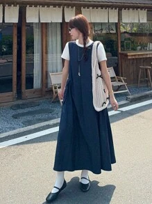 DAZY Korean Style Washed Casual Denim Dress For Women - Blue - View 1