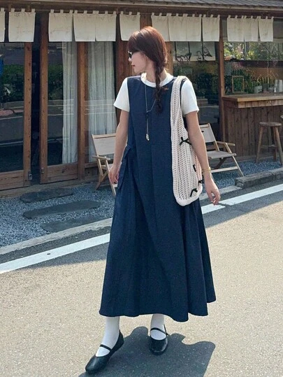 DAZY Váy denim thường ngày giặt kiểu Hàn Quốc dành cho nữ