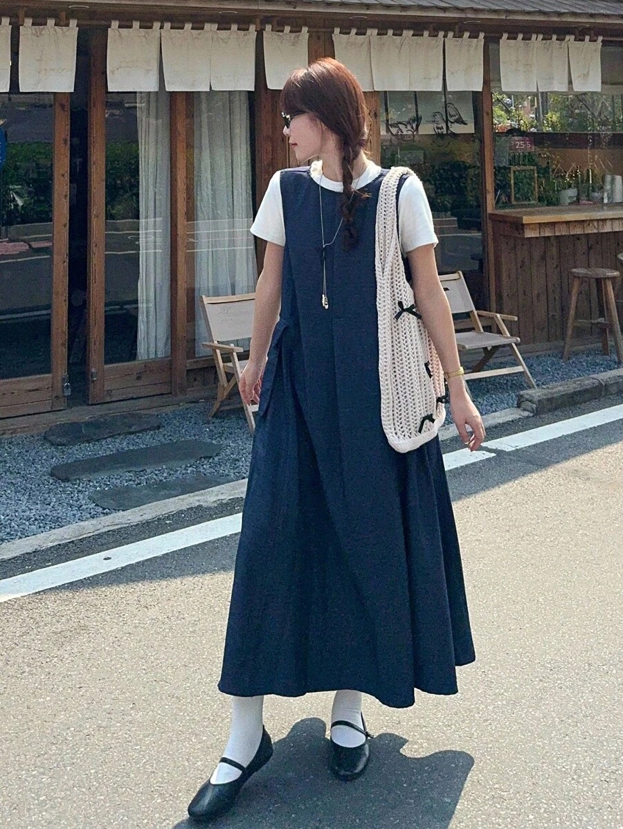 DAZY Korean Style Washed Casual Denim Dress For Women - Blue - View 1