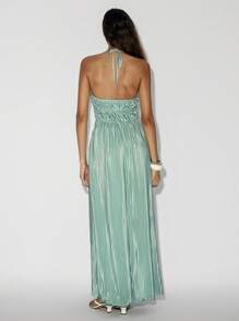 Lumivelle 女士褶裥圆领系带蝴蝶结连衣裙 - 薄荷綠 - 查看 2