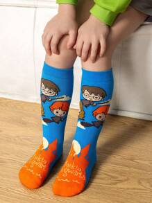 HARRY POTTER X SHEIN 5 双卡通图案棉质柔软透气吸湿排汗儿童中筒袜彩色可爱卡通图案中筒袜加固脚趾和脚跟，经久耐用，男女通用，适合所有季节，百搭，适合学校和户外 - 彩色 - 查看 6