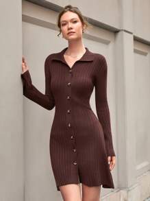 CLARA VERO Đầm Mini Tay Dài Thời Trang Có Cổ - màu nâu - Xem 4