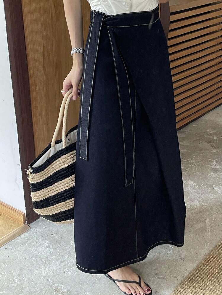 Women's Side Knot Long Casual Denim Skirt
