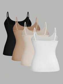 SHEIN CURVE+ 4pcs/Set Plus Size Women Plain Casual Camisole/Spaghetti Strap Tank Tops,Valentine Day - Multicolor - View 2