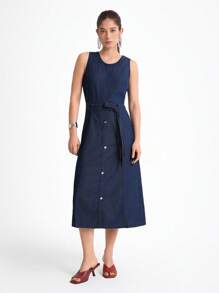 Daynim Váy denim đi làm không tay cho nữ - Rửa tối - Xem 4