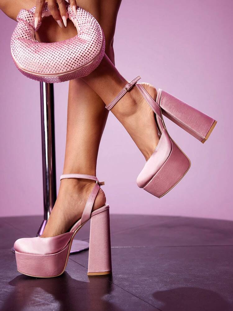 CUCCOO LuxiPop Women Shoes Fashion Pink Platform Shoes Ankle Strap Thick High Heel Single Shoes Commuter Dating Party Holiday Party Halloween Christmas New Year Party Wear