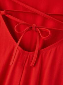 Maija Red Lace-Up Design Knitted Fitted A-Line Dress For Women, Suitable For Spring/Summer Festivals - Red - View 6