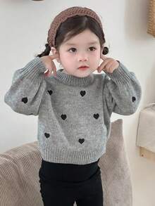 DAZY 女婴圆领撞色心形针织毛衣 秋冬