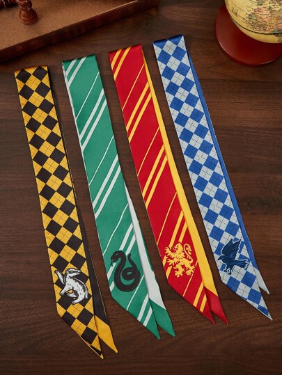 HARRY POTTER X SHEIN Set van 4 gladde, zijdezachte satijnen hoofdbanden/sjaals, huiskleuren (Griffoendor, Ravenklauw), geschikt voor haarstyling, cadeau, buitenreizen